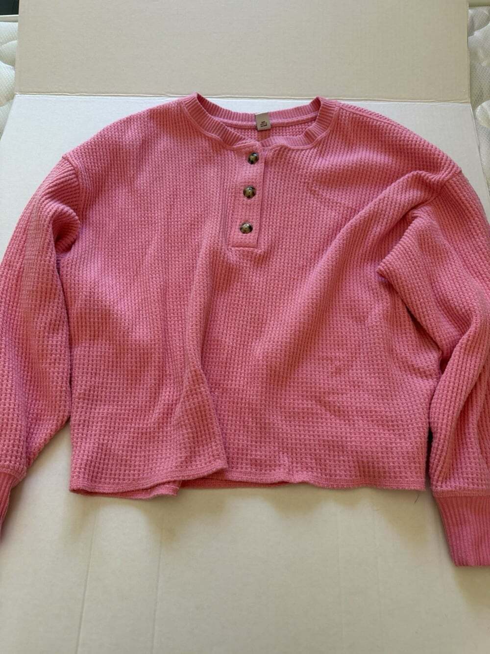 Old Navy Pink Waffle Knit Henley Top Womens M Thermal Long Sleeve Cotton Blend